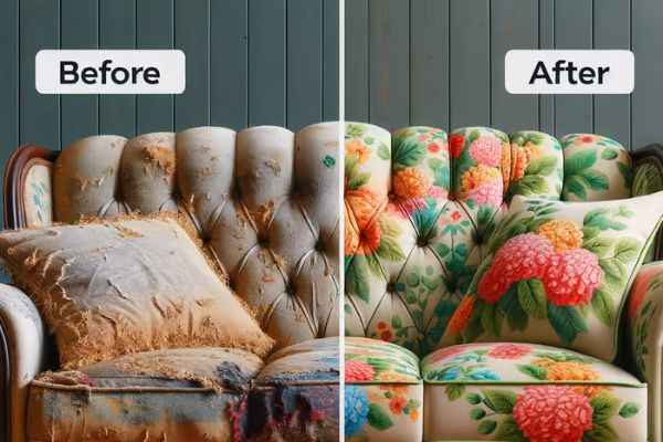 Sofa Upholestry Before & After